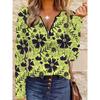 Women's Patchwork Zipper Top - Long-sleeved V-neck, Floral Print Decoration, Slim Design, Fashionable and Personalized