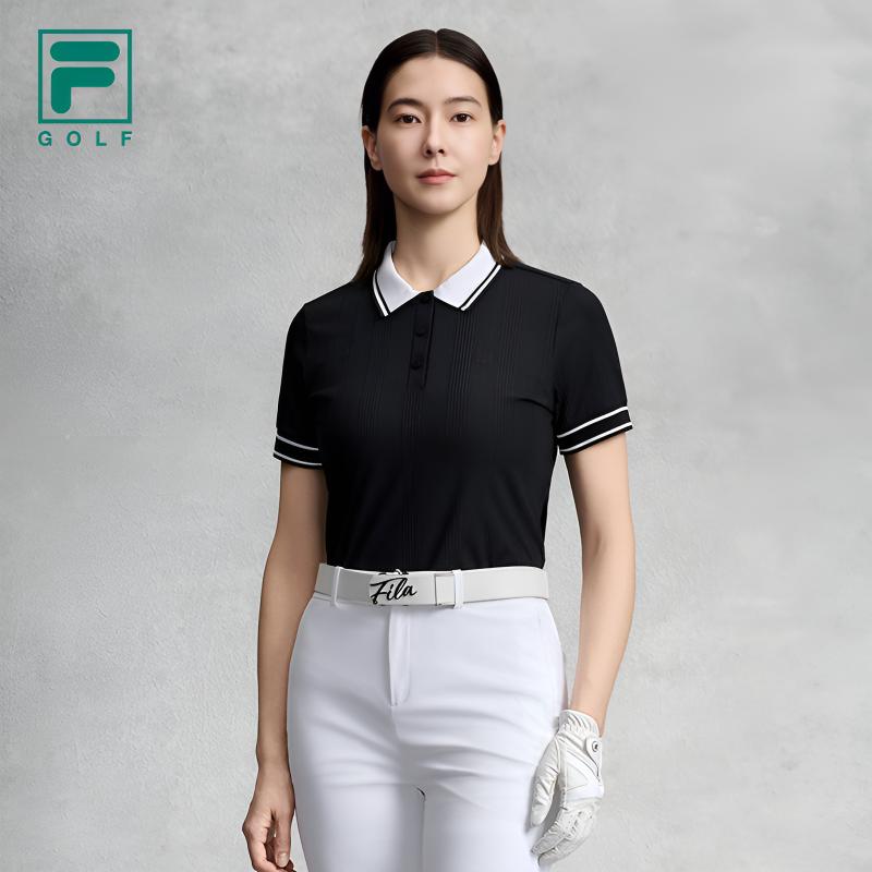 Fila Golf Series Fashion Simple Sports Comfortable Knitted Short Sleeve Polo Shirt Women Tops Deep-Black A11W625109FBK