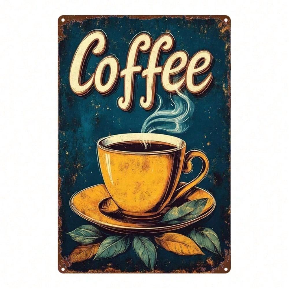 Retro Coffee Cup Tin Sign 8x12, Waterproof Rustproof Wall Decor for Home Bathroom