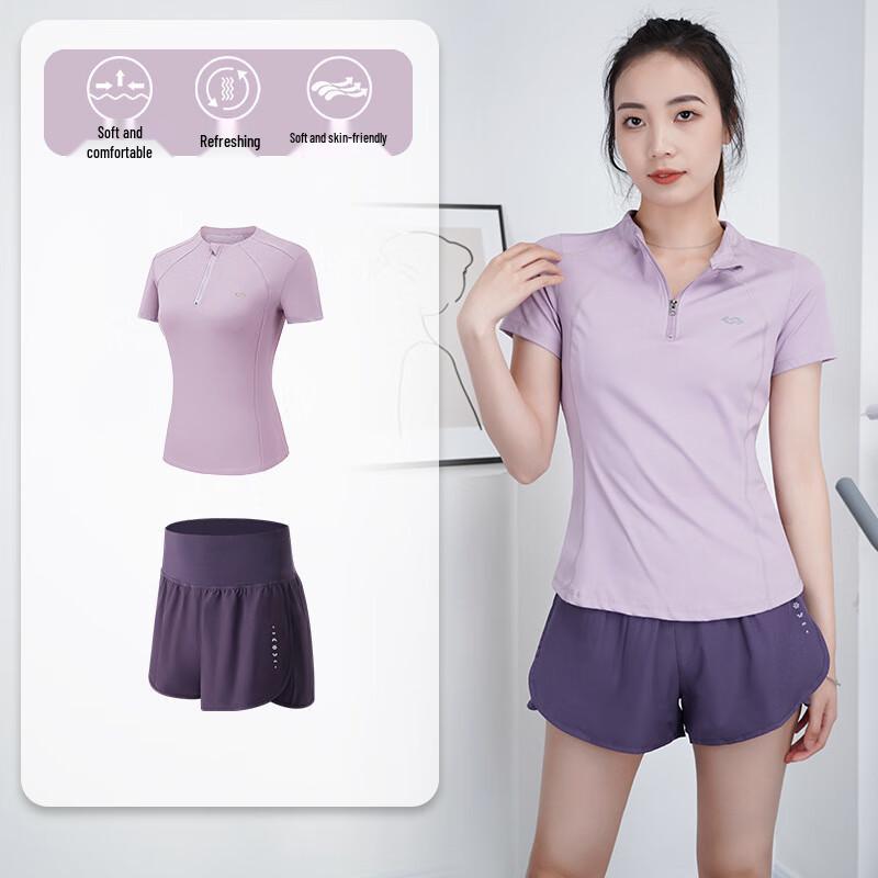WEZHO Women s Half-Zip Yoga & Running Short Sleeve Set