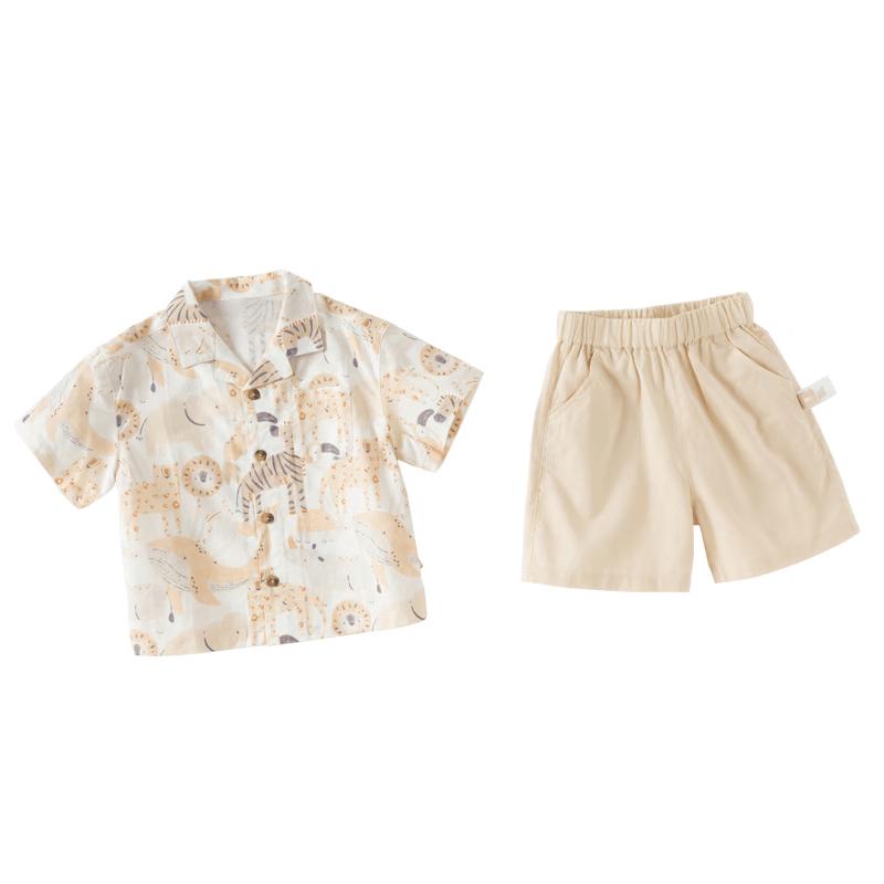 

Dave & Bella Boys Linen Short-Sleeve Shirt & Five-Point Pants Set 100cm
