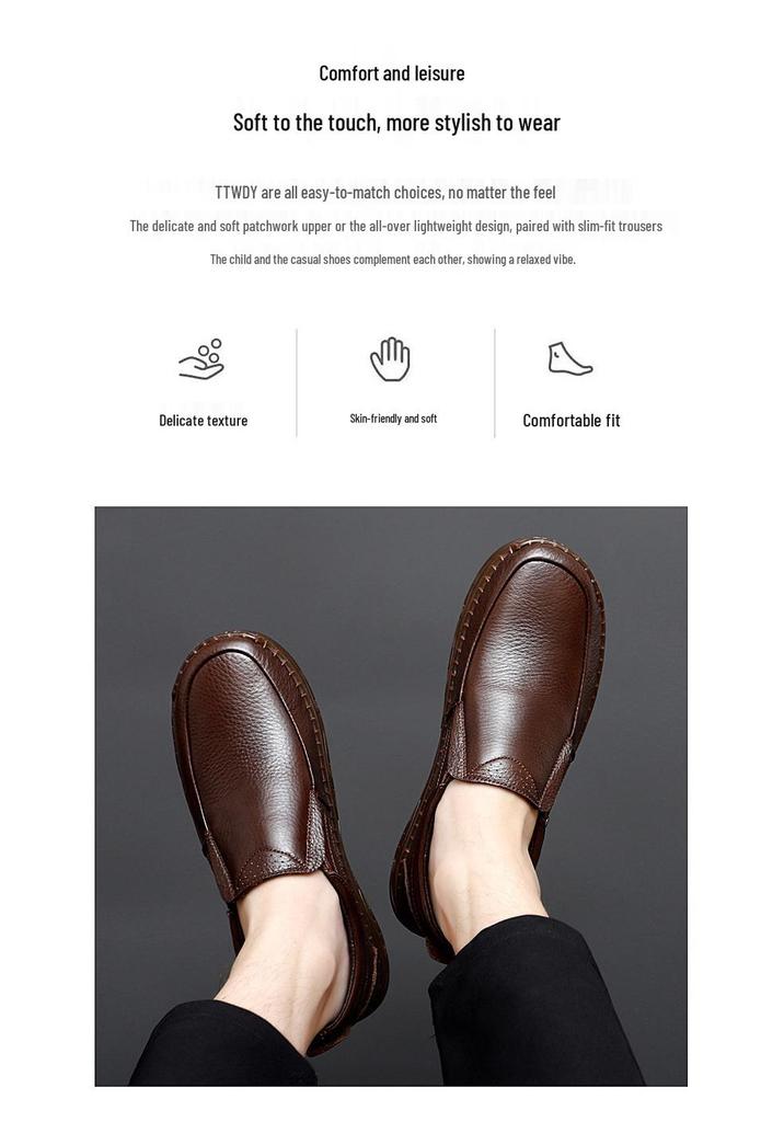 Men's Autumn Low-Top Slip-On Leather Shoes - Versatile, Breathable Casual Driving Footwear in Large British Style.