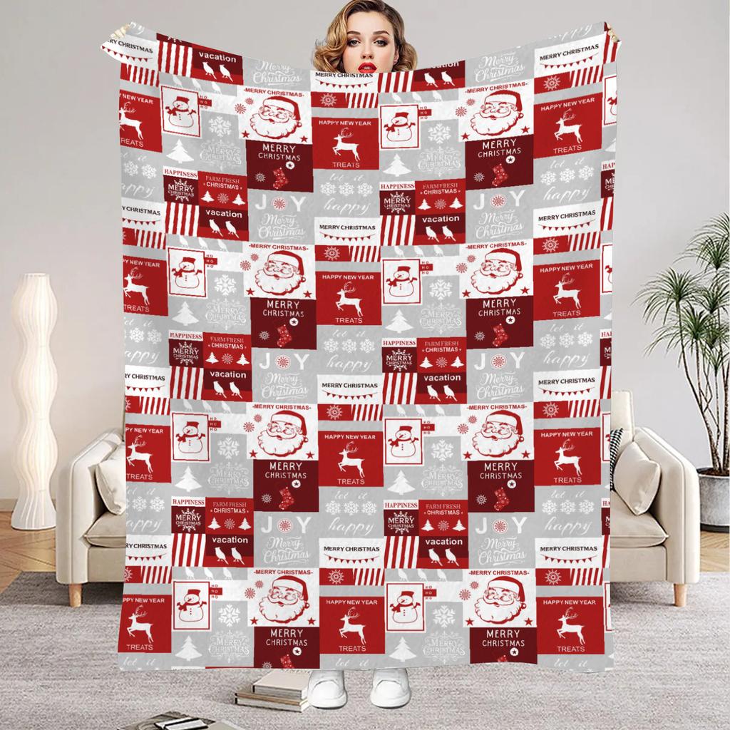 1pc Soft Christmas Tree Print Plush Blanket Blue Xmas Theme Snowflake All Season Use Washable Throw Blanket for Girls Daughter