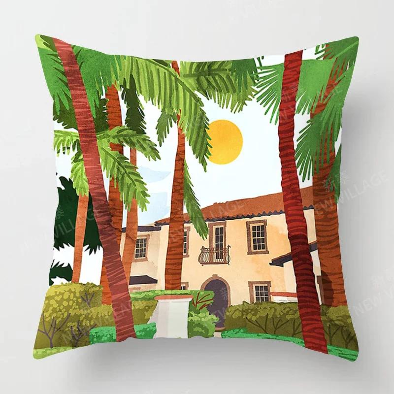 Nordic Fall Home Decor Autumn Throw Pillow Case Sofa Cushion Cover Modern Plant Green Leaf