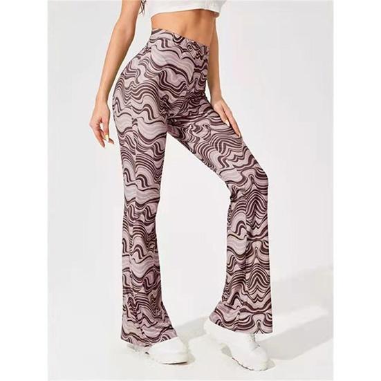 Damen-Hose, ausgestellte Hose mit Wasser-Ripple-Print, schmale Passform, Outdoor-Sport, Yoga, lässige Jogger