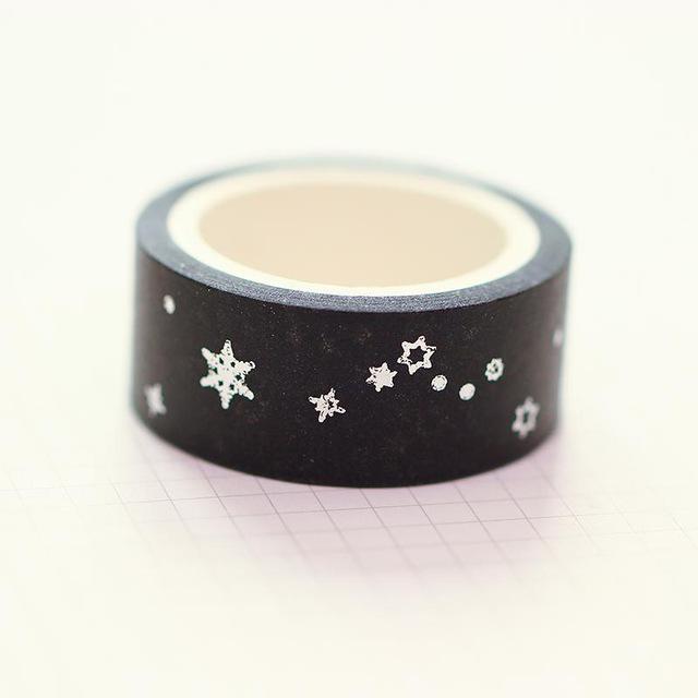 Gold & Silver Foil Hot Stamping Christmas Washi Tape - Moon, Stars, House & Branches DIY Journal Stickers