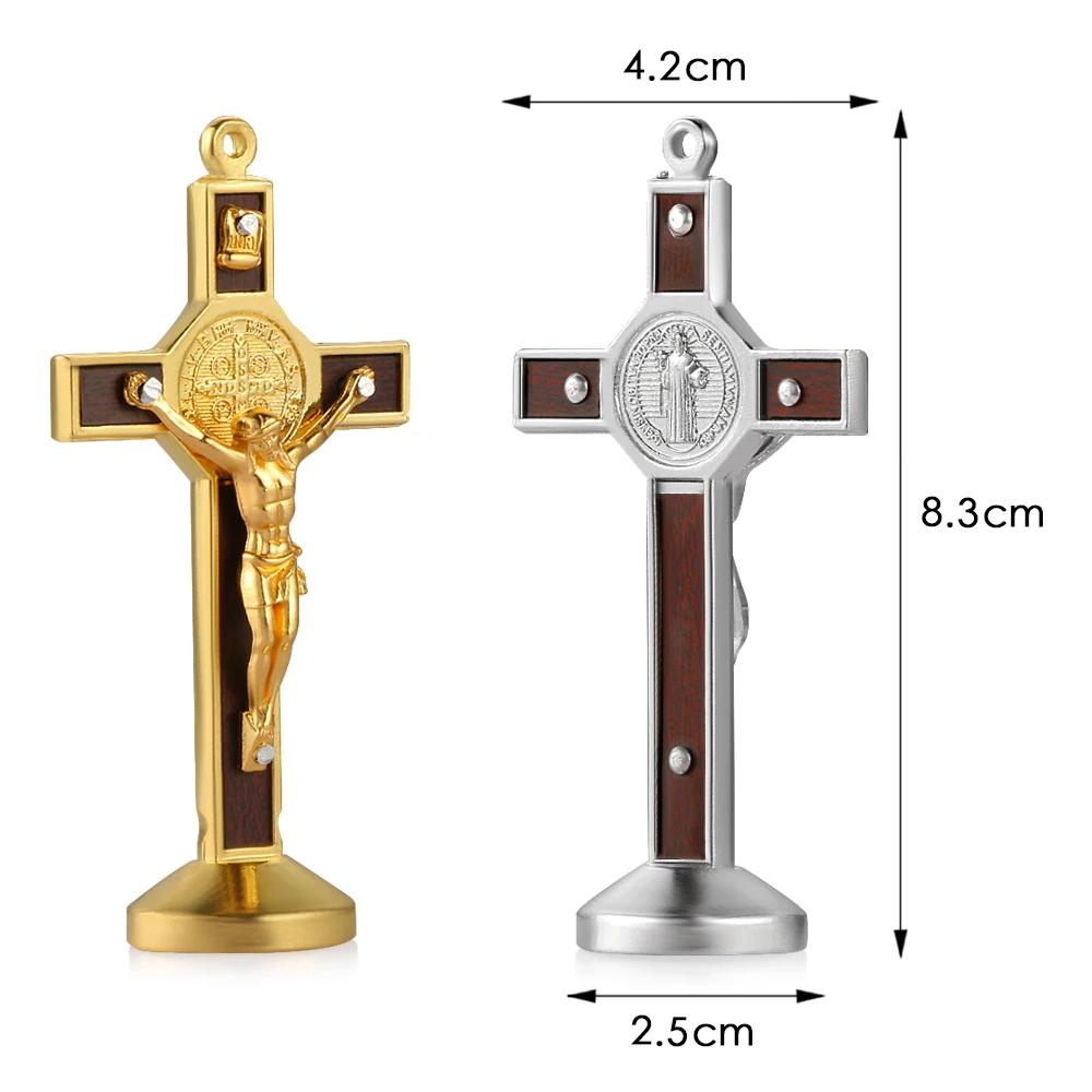 Fashion Car Ornament Metal Wood Jesus Cross Crucifix Auto Interior Dashboard Decoration Christian Jesus Ornaments Accessories