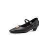 Krazing Pot Microfiber Square Toe Thick Med Heels Spring Summer Shoes Big Size 43 Metal flowers Women Shallow Pumps