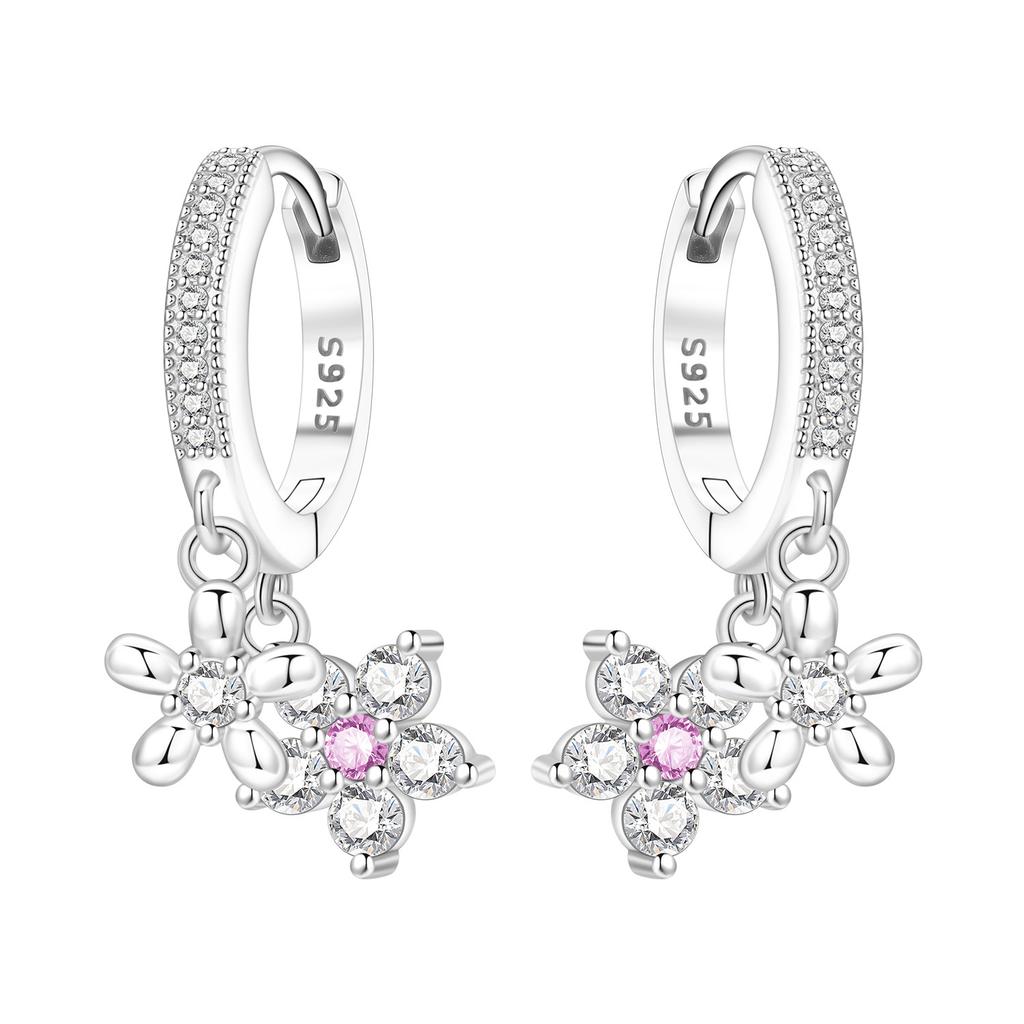 Orstarry Original 925 Sterling Silver Blue Iris Flower Earrings Women Hoop Earring Anniversary Jewelry Trendy Gifts