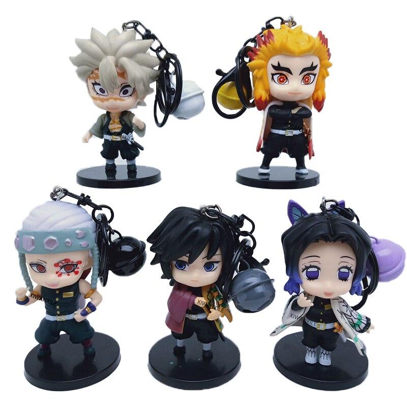 8cm Demon Slayer Anime Figure Kyojuro Rengoku /Kochou Shinobu Action Figure Kimetsu No Yaiba Keychain Pendant Figurine Model Toys