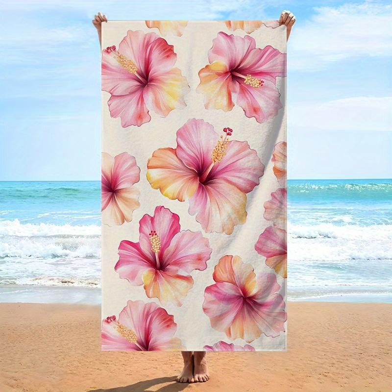 

Realistic Hibiscus Floral Pink Orange Yellow Towel, Soft Microfiber for Swimming Travel W40*H60(CM)