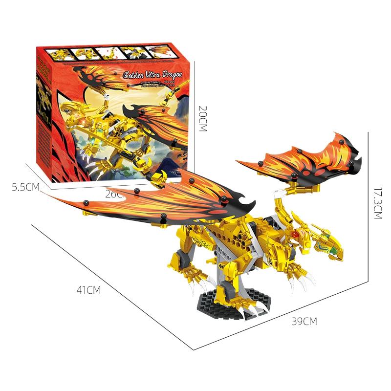 

452PCS Golden Dragon Building Blocks Prehistoric Flying Dragon Dinosaur Model Bricks Set Educational Toys For Kids Holiday Gifts