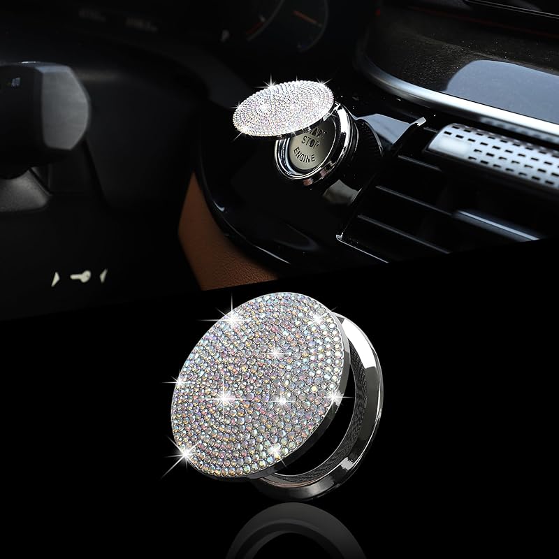 TOMALL Bling Car Engine Start Button Cover Diamond Crystal Push Start Ring Sticker Sparkly Accessories Circle Ring Bling Ignition Button Rhinestone