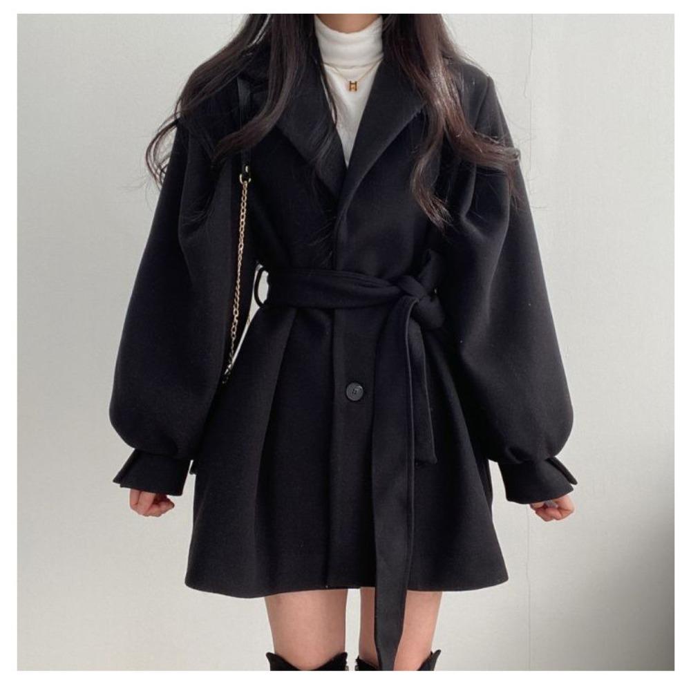 Turndown Collar Trench Women Coat Windbreaker Fitted Clothes Femme Loose Cloak Woolen Single-breasted Coat Outwear