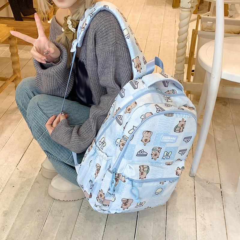Cartoon Printed Capibala Backpack Cute Capybara Large-capacity Lightweight Burden-reduction Student Schoolbag Storage Bag