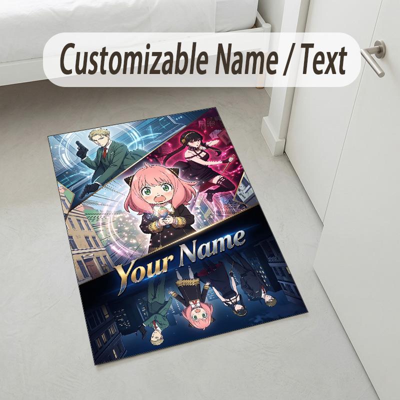 Personalized Crystal Velvet Carpet,Spy × Family Custom Printed Name, Plush Area Rug For Home Indoor Decor