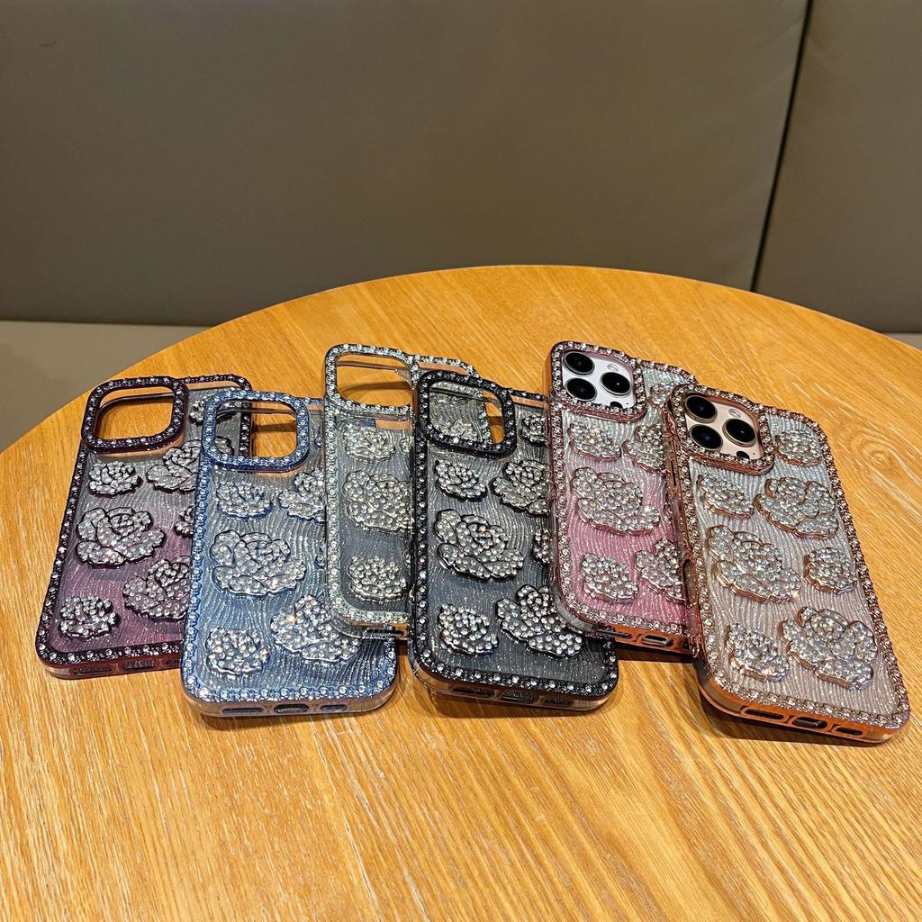 Gradual change glitter applicable to Apple 17Promax mobile phone case light luxury rose lace diamond iPhone15 all-inclusive