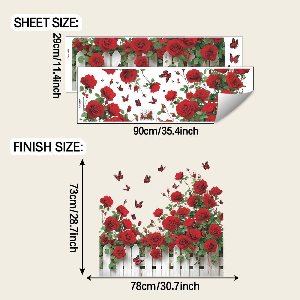 

Watercolor Rose Fence and Butterfly Entrance Hall Dining Room Home Background Wall Decoration Stickers