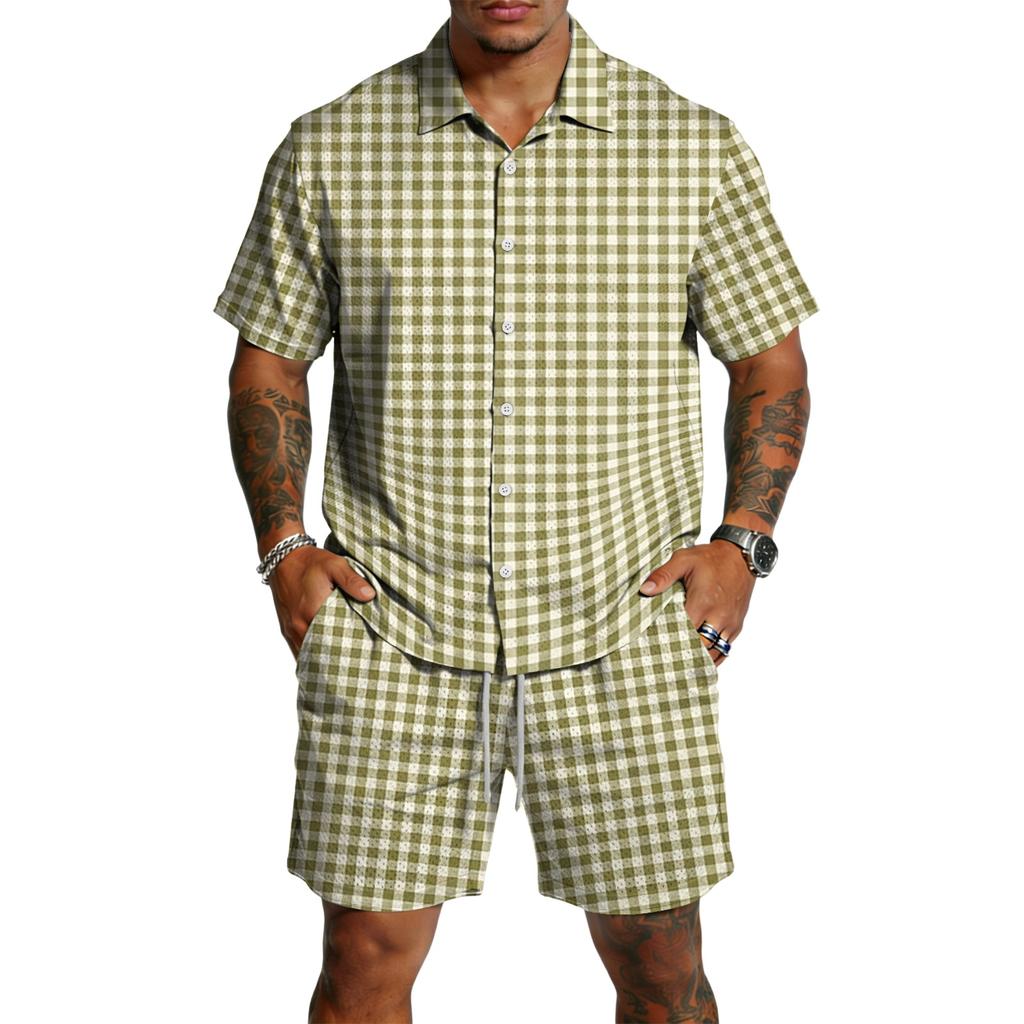 Men's Casual Two Piece Set Short Sleeve Button Down Shirt with Matching Shorts Lightweight Summer Outfit for Outdoor Activities