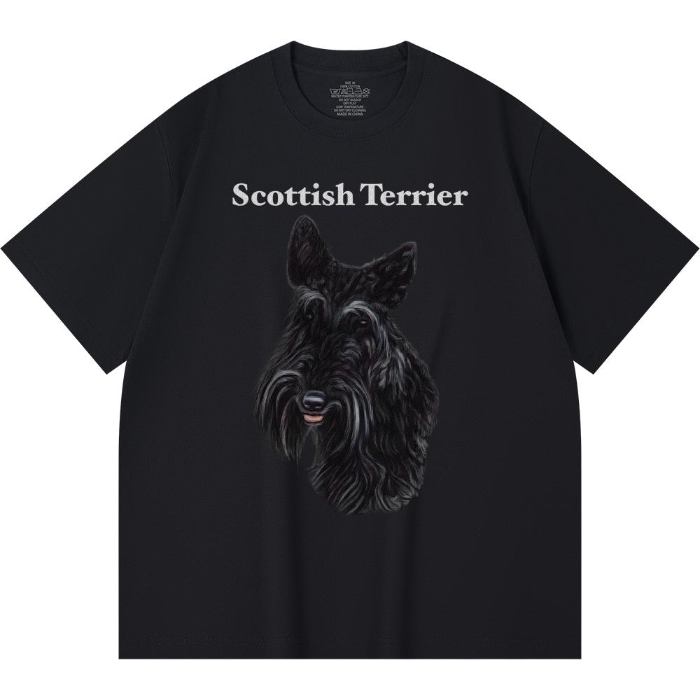 230GSM 100% Baumwoll-T-Shirt Schottischer Terrier Print T-Shirts Lustiger Harajuku-Stil Gekämmtes Baumwoll-T-Shirt
