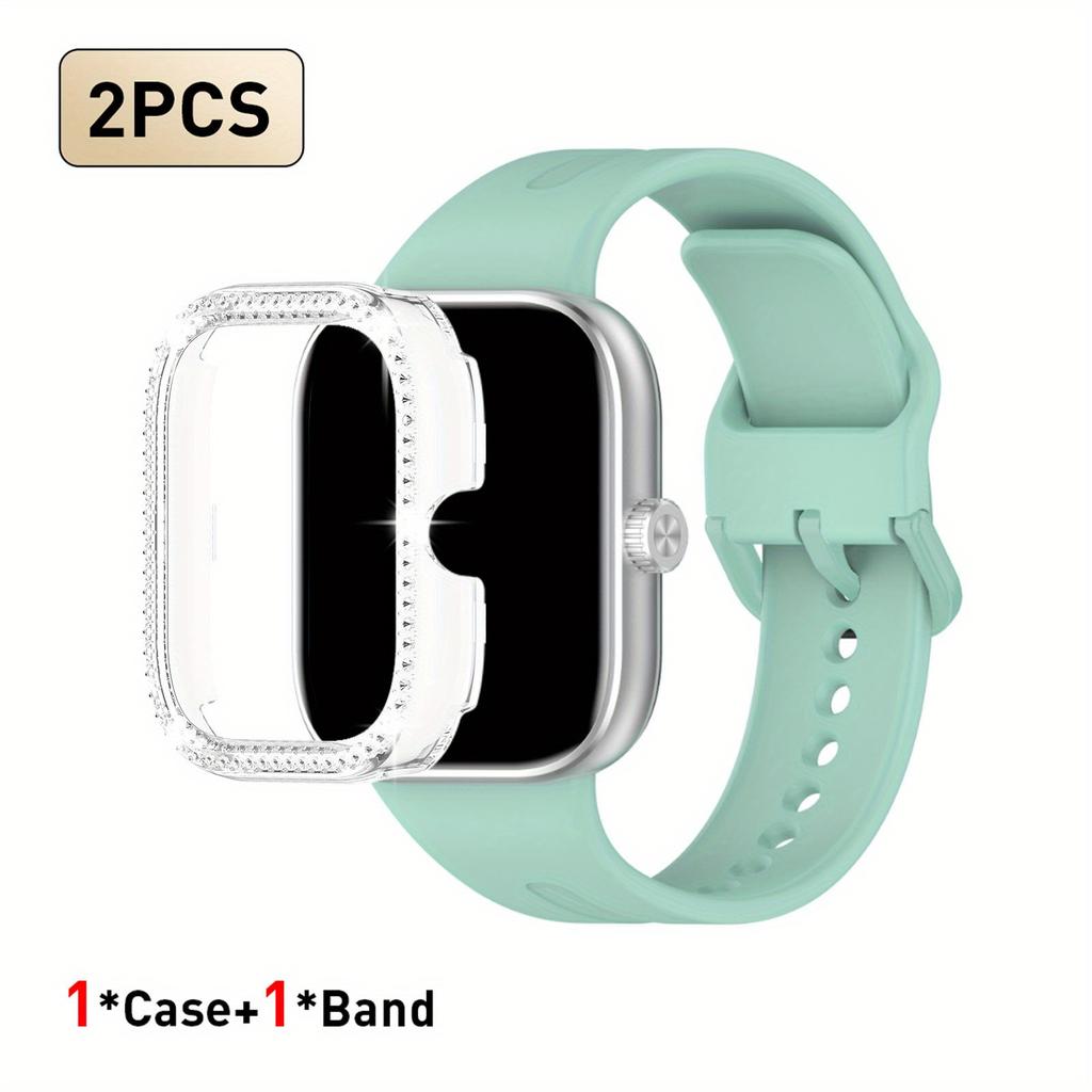 2pcs Set For Redmi Watch 5/6 Sport Band Crystal Hollow Protective Case Classic Business Breathable Solid Color Strap