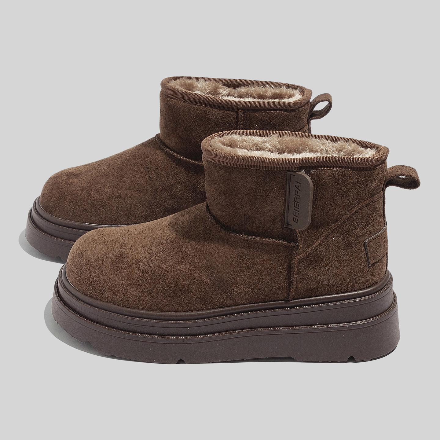 Fleece-lined Warm Thick-soled Height-increasing Snow Boots Stylish Casual Versatile and Warm Double-layered Cotton Shoes 35