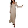 2025 TikTok autumn hot-selling knitted long-sleeved dress temperament elegant light dress V-neck long dress women