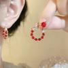 Mori Red Beaded Ear Buckle Women's New New Year's Holiday Atmosphere Light Luxury Exquisite Versatile New Year's Ear Buckle