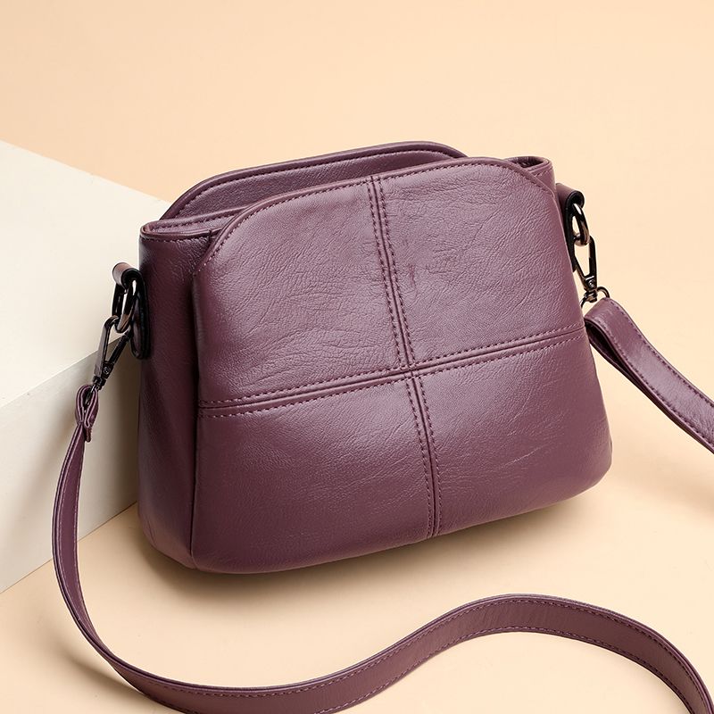 New women's bag fashion bucket bag multi-layer versatile Korean version middle-aged mother bag soft leather women's shoulder bag messenger bag