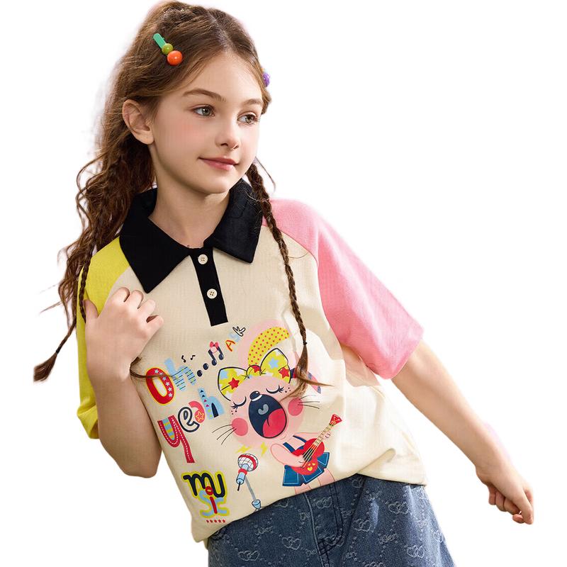 ASK JUNIOR Girls' Color Block Casual Short-Sleeved T-shirt
