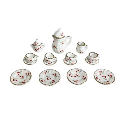 1:12 Miniature Ceramic Tea Set Gold Edge Collection Realistic Mini Teapot Cups And Saucers Micro Scene Decor for DIY Projects Collectors Kids