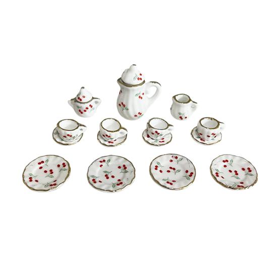 1:12 Miniature Ceramic Tea Set Gold Edge Collection Realistic Mini Teapot Cups And Saucers Micro Scene Decor for DIY Projects Collectors Kids