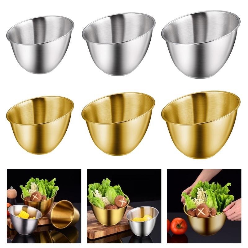Slanted Salad Serving Bowl Korean Vegetable Holders for Restaurant Use Large Capacity Stainless Steel Tableware