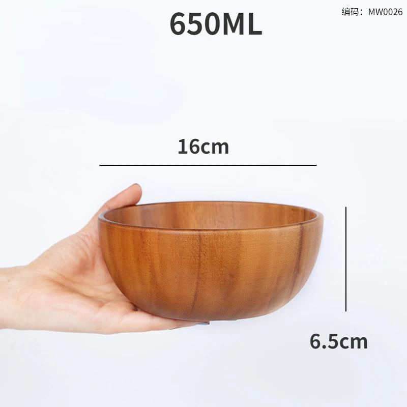 Household Solid Wood Bowl Japanese Acacia Wood Salad Mixing Wooden Basin Kneading Solid Wood Bowl Wooden Tableware Ramen Bowl