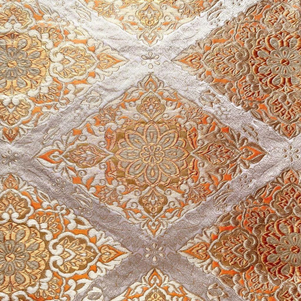 Used SALE Made by Hattori Textile Fukuro Obi Pure Silk Orient Chintz Amber Nishiki