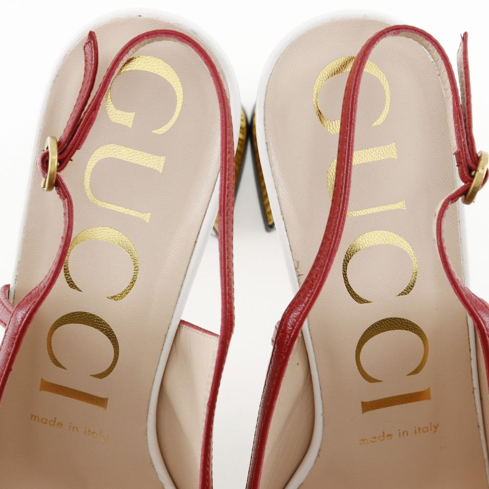 Gucci Ribbon Sandals 601553 GG White / Red Leather Women Used