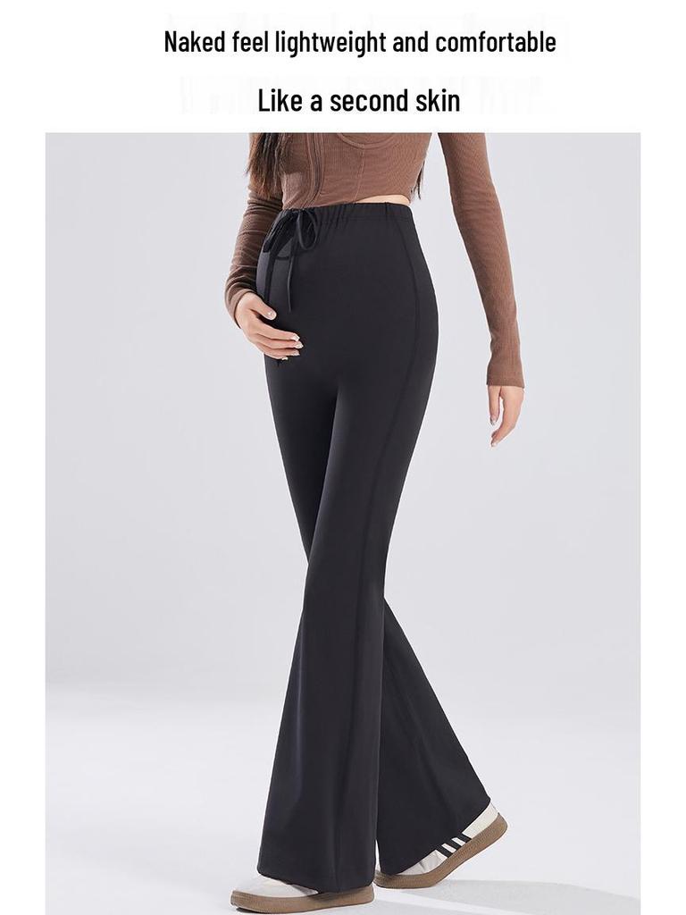 Winter Fleece-Lined Maternity Flare Pants with Abdominal Support and High Waist Design