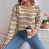 Women's Autumn and Winter Casual Hollowed-out Color-blocked Striped Lantern Long-sleeved Pullover Sweater