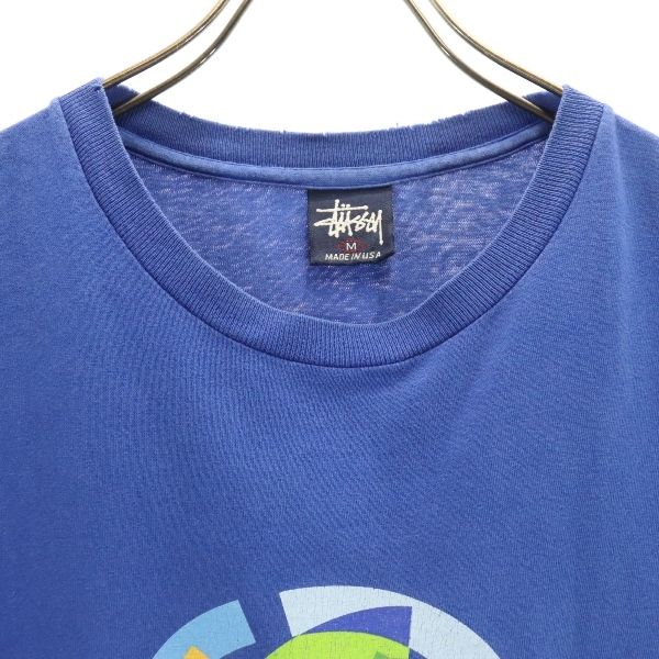 STUSSY 90s Navy blue tag Made in USA Print Short sleeve T-shirt M Blue Men's Used