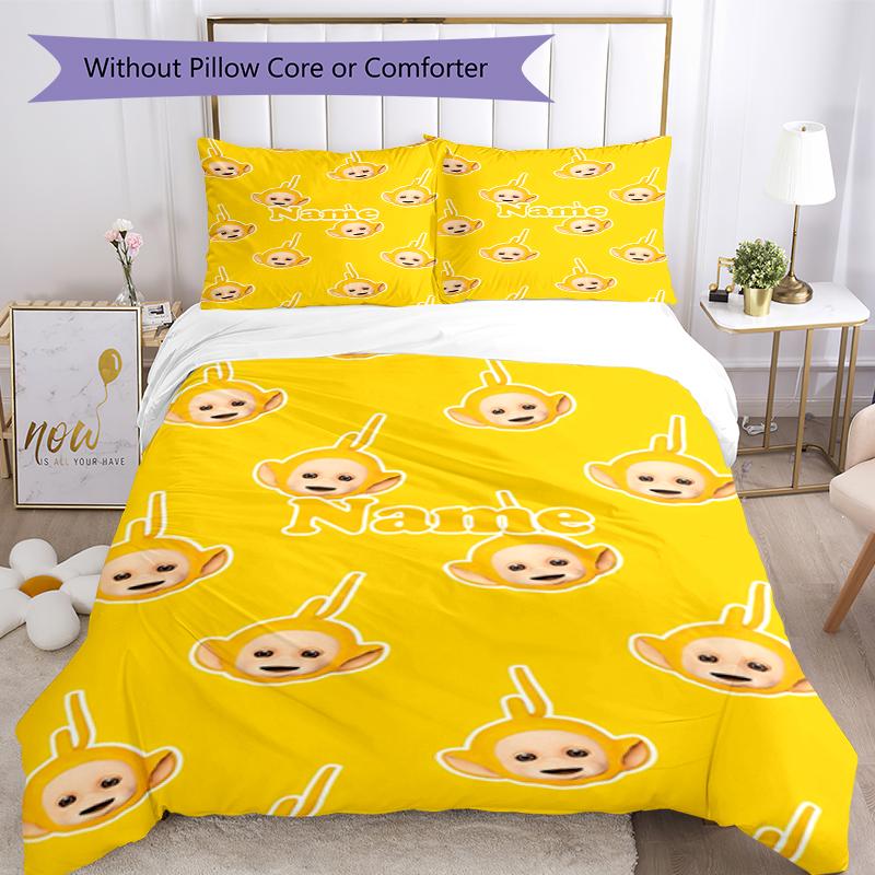 3pcs Custom Name Teletubbies Bedding Set Duvet Cover Closure Includes 1 Duvet Cover & 2 Pillowcases, Soft and Comfortable for All Seasons.
