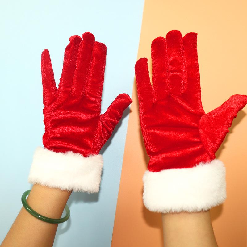 

Рождественские перчатки из золотого бархата с отделкой из белого меха One Size