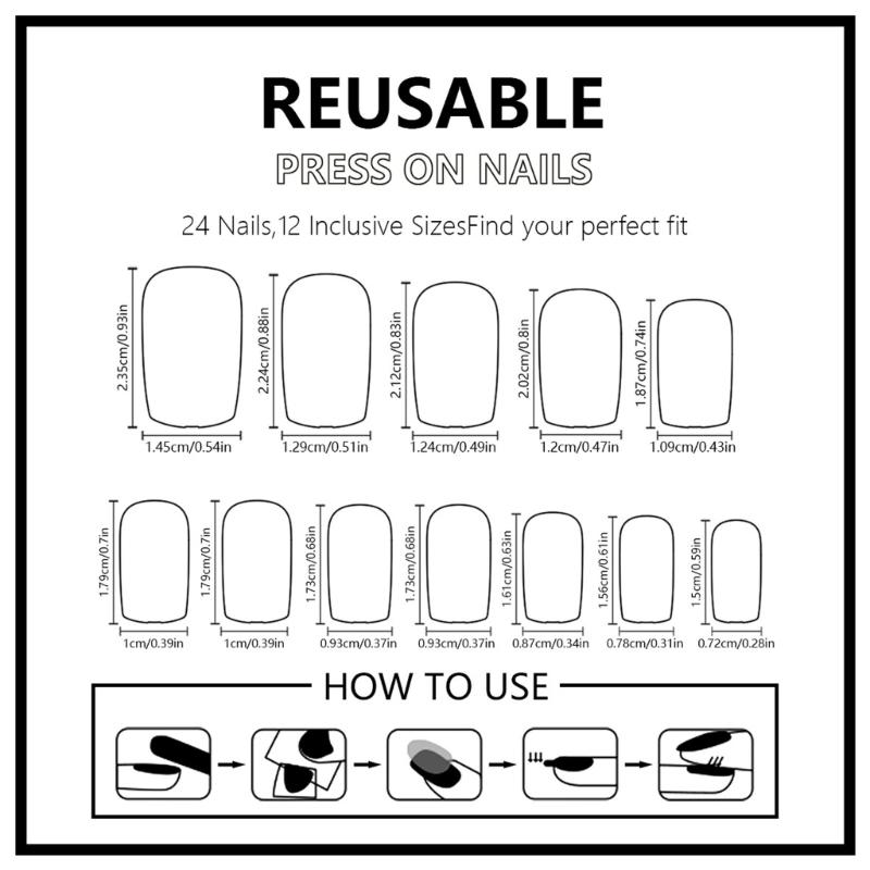 24 Pcs 4th of July Artificial Nail French Tip Stick on Nail Short Full Cover False Nail Independence Day Press On Nail