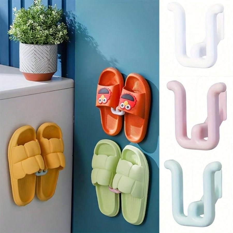 4pcs/set Self-Adhesive Slipper Racks - Waterproof Wall Mounted Shoe Hooks for Bathroom, Kitchen & Bedroom Decor