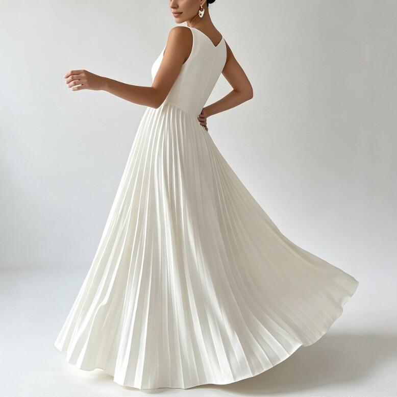 Summer new European and American style white sleeveless pleated splicing dress temperament slim dress dress party