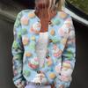 Women's Fashion Christmas Print Long Sleeve Knitted Cardigan Button Jacket