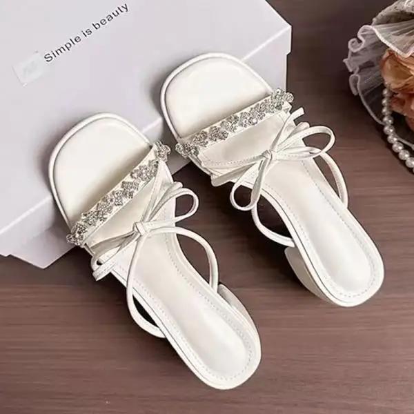 Shoes Slippers Women Summer Slides Heeled Mules Pantofle Jelly Flip Flops Fashion Square Heel High 2025 Glitter Luxury Block Cry