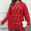Women's Plus-Size Sweater  Beaded Crew Neck Loose Oversized Sweater Knit Pullover Top  Autumn/Winter
