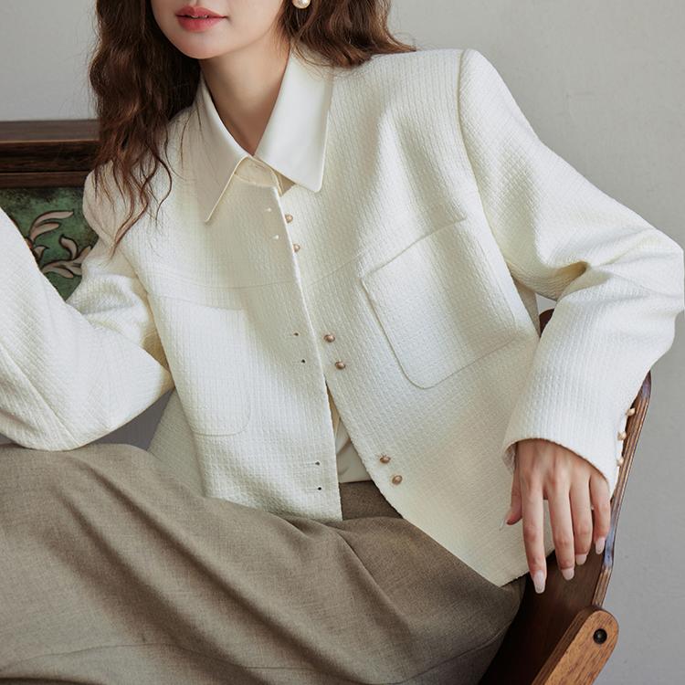 Mishow Jacken für Damen 2023 Herbst Vintage Pendler Lässig Locker O-Ausschnitt Langarm Taschen Lässige Damenbekleidung MXC44W0072