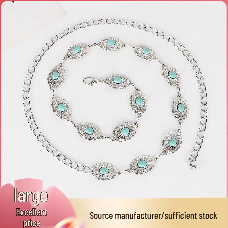 Bohemian Turquoise Retro Metal Waist Chain for Women’s Dresses