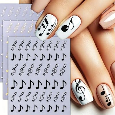 Music Note Nail Art Stickers Self-adhesive DIY Vintage English Letter Manicure Decoration Decals Women Nail Accessories for Home Salon
